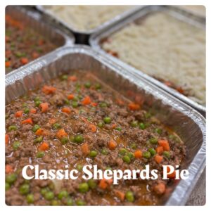 Classic Shepherd's Pie in foil trays ready to serve.